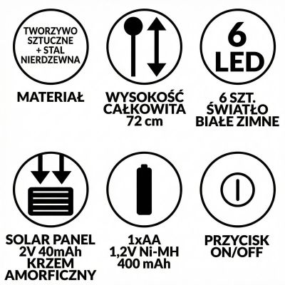 12. Solarlampe „Tanzt im Wind“ – Weiße Kugeln, 6 LEDs, 72 cm, Kaltweiß