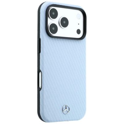4. Mercedes Leder-Halbhülle in Holzoptik mit MagSafe-Funktion für iPhone 17 Pro / 18 Pro – Blau