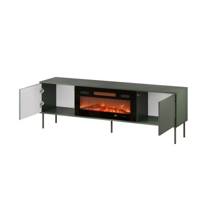 6. EF TV-Schrank + schwarzer TRESSE Kamin 180x40x54,5 mattgrün