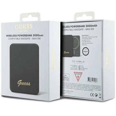 5. Guess MagSafe Metal Script Logo Induktions-Powerbank 5W 3000mAh - Schwarz
