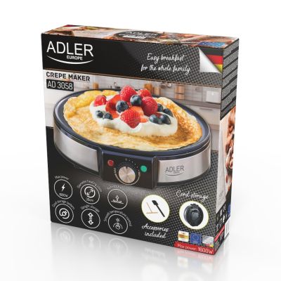 9. Adler AD 3058 Pfannkucheneisen, 1 Pfanne, 1600 W, Schwarz, Edelstahl