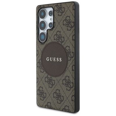 2. Guess 4G Round Patch Classic Logo MagSafe Hülle für Samsung Galaxy S25 Ultra braun
