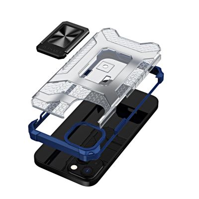 6. Crystal Ring Case robuste Kickstand TPU/PC Panzer Handyhülle Hard Case für iPhone 13 mini blau