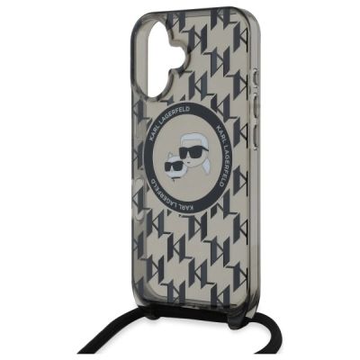 5. Karl Lagerfeld IML Crossbody Monogram Karl & Choupette Head MagSafe Hülle für iPhone 16 - Schwarz
