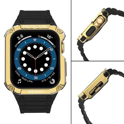 4. Protect Strap Band für Apple Watch 42/44/45mm Panzergehäuse Armband - Schwarz, Gold