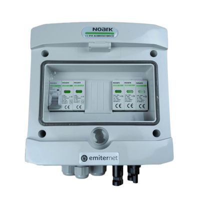 Hermetische IP65-EMITER-Anschlussbox für DC/AC mit Noark 1000V DC-Überspannungsableiter Typ 2, 1 x PV-String, 1 x MPPT // Noark AC-Begrenzer Typ 2, 16A 1-F