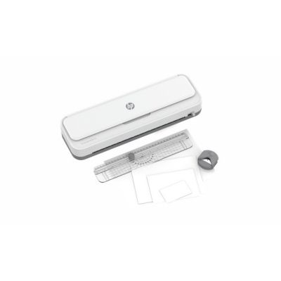 12. HP ONELAM 400 A3 Laminiergerät, Kalt-/Heißlaminierung, integrierter Trimmer, Eckenrunder, Geschwindigkeit 40 cm/min + 15 Laminierfolien: 3 x A4, 4 x A5, 4 x A6, 4 x B-Card, weiß