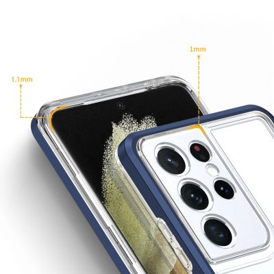 4. Klare 3in1 Hülle für Samsung Galaxy S22 Ultra Frame Gel Cover Blau
