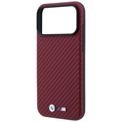 6. BMW M Carbon Metal Logo MagSafe Hülle für iPhone 17 Pro Max / 18 Pro Max - Burgunderrot