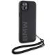 3. BMW Signature Leder-Wordmark-Cord-Hülle für iPhone 15 Plus / 14 Plus – Schwarz