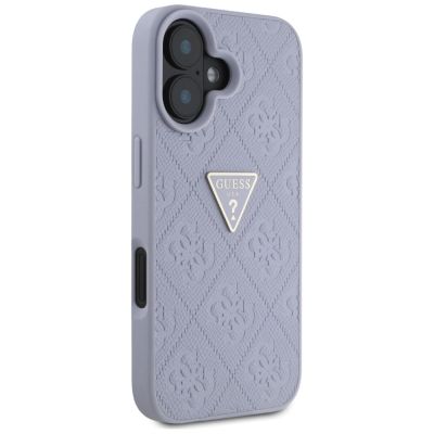 4. Guess Hot Stamp 4G Pattern Triangle Metal Logo iPhone 16 Hülle - Lila