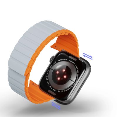 11. Magnetisches Apple Watch SE, 9, 8, 7, 6, 5, 4, 3, 2, 1 (41, 40, 38 mm) Dux Ducis Armband (LD-Version) – grau-orange