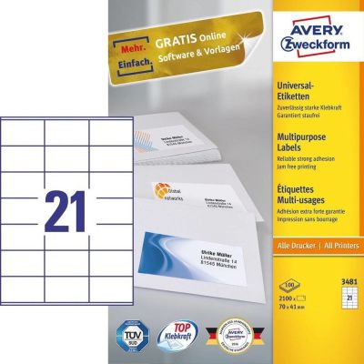 2. Avery 3481 Selbstklebende Etiketten Rechteckig Permanent Weiß 2100 Stück.