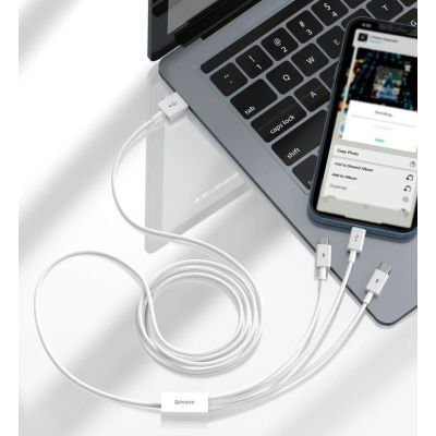16. Baseus Superior 3in1 USB-Kabel - Lightning / USB Type C / Micro-USB 3,5 A 1,5 m Weiß (CAMLTYS-02)
