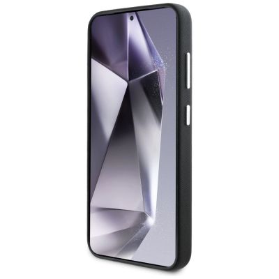 5. Karl Lagerfeld Saffiano Vollumwickelte MagSafe Hülle mit länglichem Metalllogo für Samsung Galaxy S25+ - Schwarz