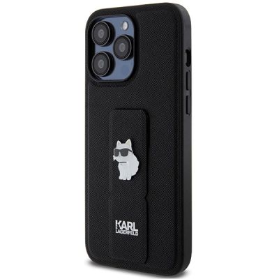 2. Karl Lagerfeld Gripstand Saffiano Choupette Pins Hülle für iPhone 13 Pro Max – Schwarz