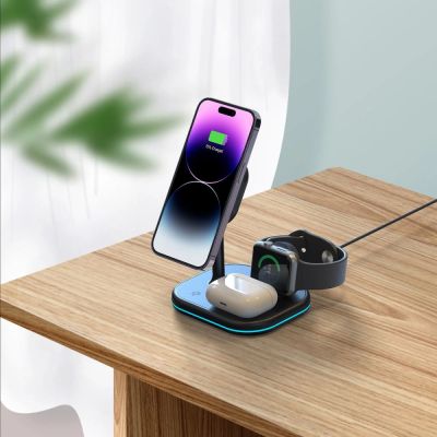 7. Tech-Protect QI15W-A27 3in1 induktives Ladegerät mit Ständer mit MagSafe für Smartphone / Apple Watch / AirPods – Schwarz