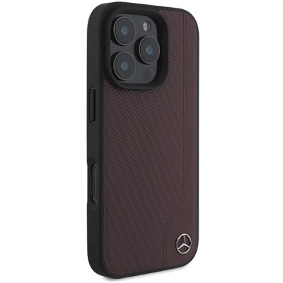 4. Mercedes MB MagSafe-Hülle in Holzoptik mit Lederimitat für iPhone 16 Pro – rot