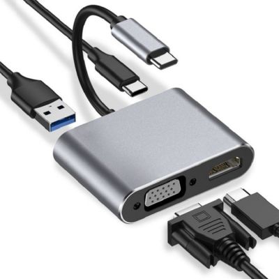5. 4-in-1-USB-Typ-C-Hub: USB 3.0 + PD 100W + HDMI 4K 30Hz + VGA FullHD