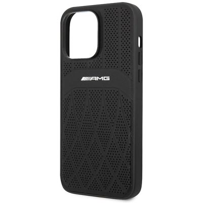 6. AMG AMHMP14XOSDBK iPhone 14 Pro Max 6,7" schwarz/schwarzes Hardcase Leder gebogene Linien MagSafe