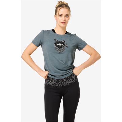 5. Damen-T-Shirt mit kurzen Ärmeln SUPER.NATURAL W BANDITO CAT TEE, grau