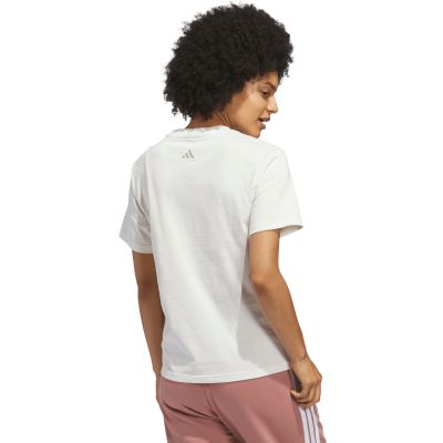 3. adidas Damen-T-Shirt mit kursivem Schriftzug-Grafikmuster, Weiß, KQ6404