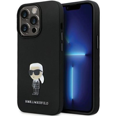 Karl Lagerfeld KLHCP14XSMHKNPK Hülle für iPhone 14 Pro Max 6,7" – schwarz Silikon Ikonik Metall Pin