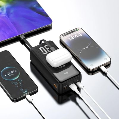 5. Dudao K15Max 30000mAh PD 22,5W Powerbank mit USB-C- und Lightning Kabeln – Weiß