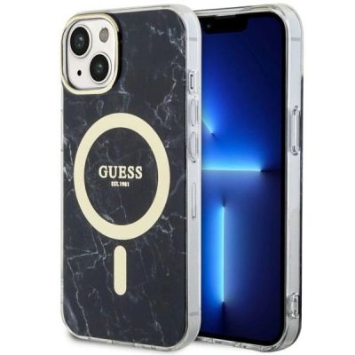 Guess GUHMP14SPCUMAK iPhone 14 6.1" schwarz/schwarz Hardcase Marble MagSafe