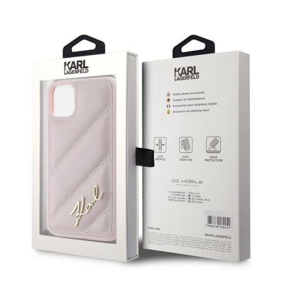 8. Karl Lagerfeld Diagonal Quilted Script Hülle für iPhone 11 / Xr – Rosa