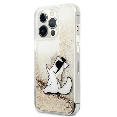 2. Karl Lagerfeld Flüssigglitzer-Choupette-Hülle für iPhone 13 / 13 Pro – Transparentes Gold