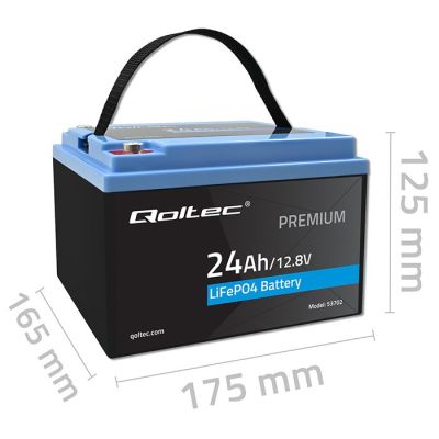 5. Qoltec LiFePO4 Lithium-Eisenphosphat-Akku | 12,8 V | 24 Ah | 307,2 Wh | BMS