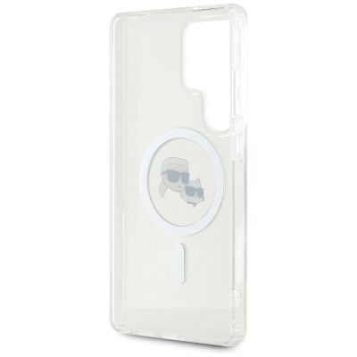 7. Karl Lagerfeld Button Karl & Choupette Heads Gedrucktes Logo MagSafe Samsung Galaxy S25 Ultra Hülle weiß