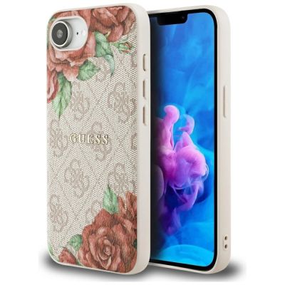 Guess 4G Flowers Print MagSafe iPhone 16e Hülle - Rosa