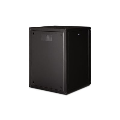 19. Einzigartiger 19-Zoll-Netzwerkschrank (16 HE) zur Wandmontage, 600 x 600 mm, Glastür, schwarz, ungeteilt, montiert, 100 kg