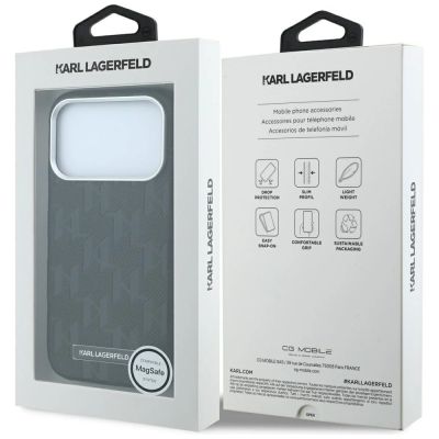 8. Karl Lagerfeld MagSafe Hülle mit Logo aus genarbtem Monoharz für iPhone 17 Pro / 18 Pro – Schwarz