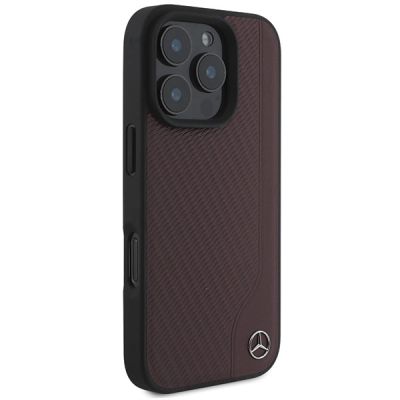 4. Mercedes MB MagSafe-Hülle in Holzoptik mit Lederimitat für iPhone 16 Pro Max – Rot