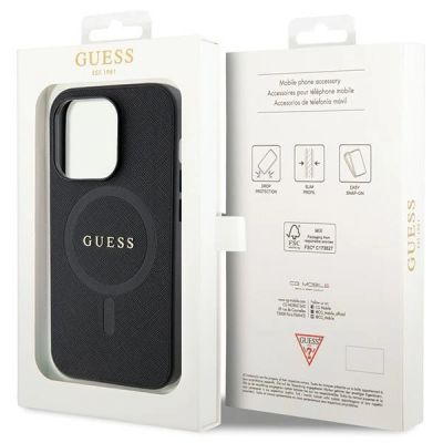 8. Guess GUHMP14LPSAHMCK Hülle für iPhone 14 Pro – schwarzes Saffiano MagSafe