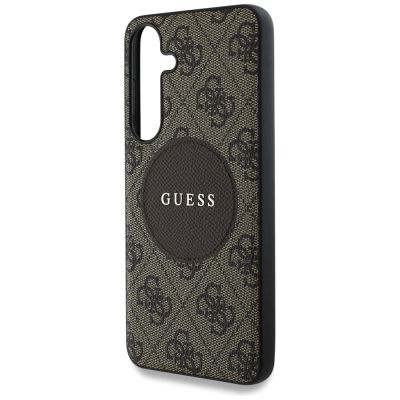 6. Guess 4G Round Patch Classic Logo MagSafe Hülle für Samsung Galaxy S25 Plus Braun