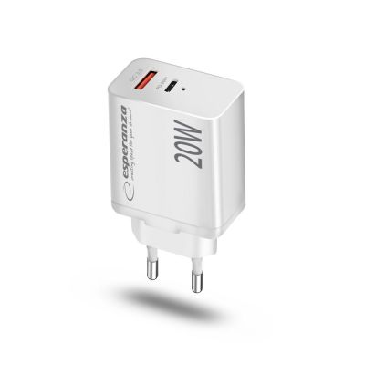 3. ESPERANZA NETZLADEGERÄT 20 W USB-C PD 20 W / USB-A QC 3.0 18 W WEISS EZC105W