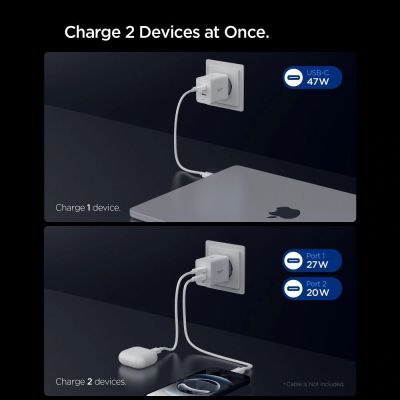 5. Spigen Essential EE472EU 2-Port USC-C 47W Wandladegerät – weiß