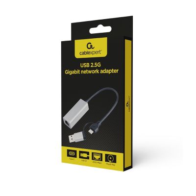 2. GEMBIRD Netzwerkkarte USB 3.1 + Typ-C auf LAN 2,5 Gbit/s Grau