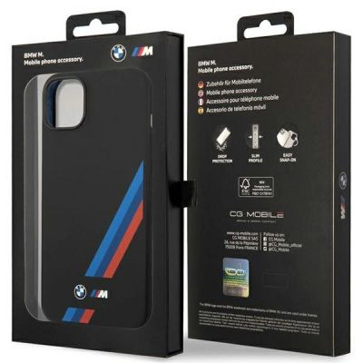 8. BMW Silikonhülle mit schrägen Streifen für iPhone 14 Plus / 15 Plus – Schwarz