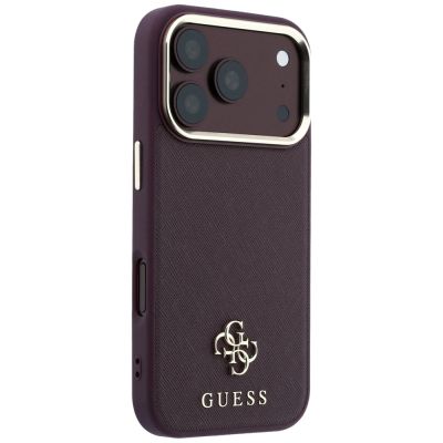 4. Guess Saffiano Small 4G & Classic Logo MagSafe Hülle für iPhone 18 Pro / 17 Pro - Burgunderrot