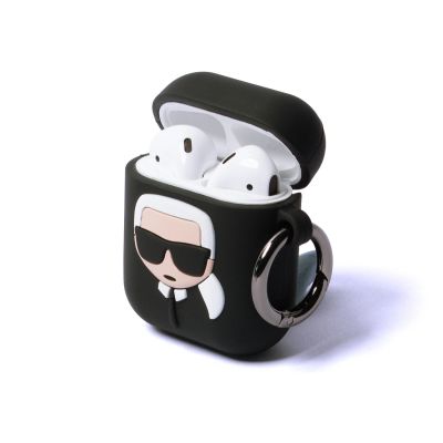 4. Karl Lagerfeld Silikon-Ikonik-Hülle für AirPods 1/2 – Schwarz
