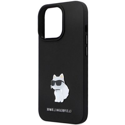 6. Karl Lagerfeld KLHCP14LSMHCNPK Hülle für iPhone 14 Pro – schwarz Silikon C Metall Pin