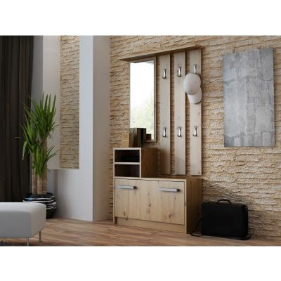 3. Kleiderschrank, Spiegel, handgefertigter Eichenholzkleiderbügel