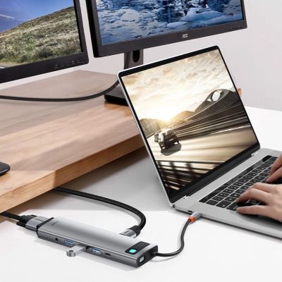 17. Baseus Metal Gleam 11in1 multifunktionaler USB Type C HUB - 3x USB 3.2 Gen 1 5Gbps / USB Type C PD 100W / 3,5 mm Miniklinke AUX / VGA Full HD 60Hz / 2x HDMI 4K 30Hz / TF- und SD-Kartenleser / RJ45 1Gbps grau (CAHUB -CT0G)