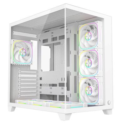 RAMPAGE PC-Gehäuse mit gehärtetem Glas SEALITE 7X, 7 ARGB-PWM-Lüfter, WHITE