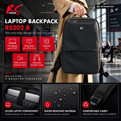 2. NANORS Laptop-Rucksack, 15,6", Schwarz, 41 x 29 x 4 cm, Wasserdicht RS202 B